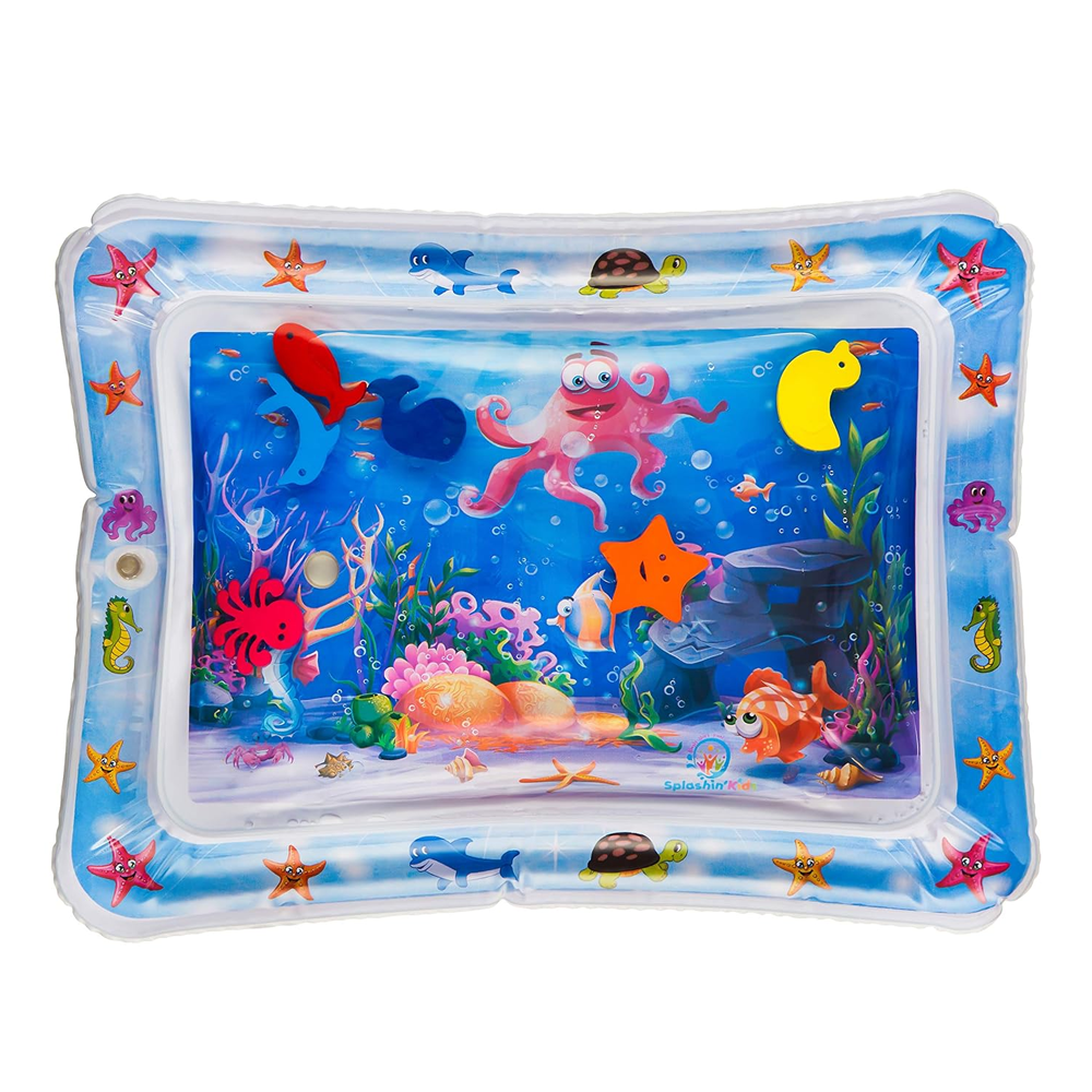 Saltea cu Apa pentru Bebelusi Lodi1206, centru de activitati si joaca, gonflabila, umpluta cu lichid, jucarii senzoriale tip animale marine, design distractiv, albastru