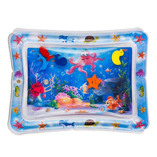 Saltea cu Apa pentru Bebelusi Lodi1206, centru de activitati si joaca, gonflabila, umpluta cu lichid, jucarii senzoriale tip animale marine, design distractiv, albastru