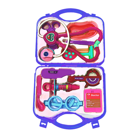 Set Trusa Medicala Asistenta Doctor Lodi479, joc de rol, 11 accesorii si cutie penntru depozitare, 37.5 x 21 cm, albastru