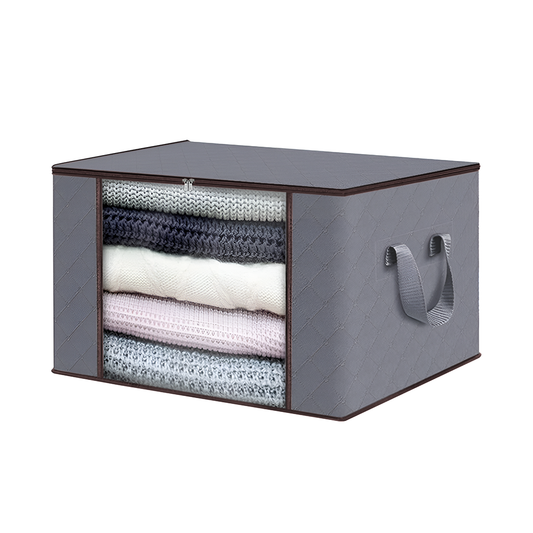 Cutie Depozitare si Organizare Mica Lodi1027, pliabila, maner ranforsat si fereastra transparenta, pentru haine/paturi/ plapumi/ perne/ lenjerii de pat/jucarii, 60 L, 46x 48x 28 cm, gri deschis