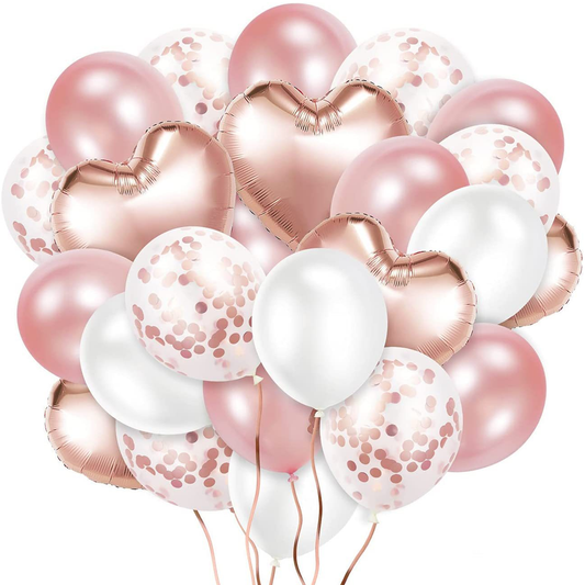 Set 48 Baloane Lodi728, Confeti, Inimioara, pentru Petreceri/Aniversari/Evenimente, o singura dimensiune, 2 culori, latex, rose gold