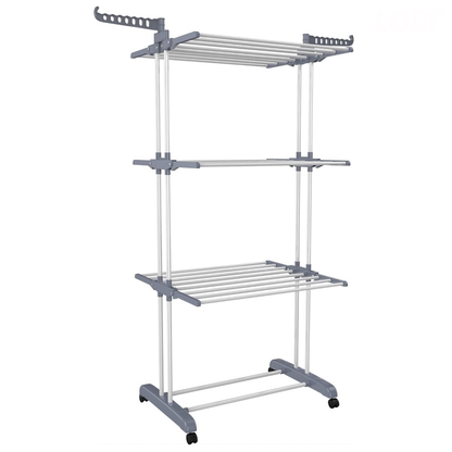 Uscator Vertical pentru Rufe si Haine Lodi1512, 3 niveluri, mobil, pliabil, pentru spatii mici, suport umerase, cadru rezistent, inaltime 175cm, gri