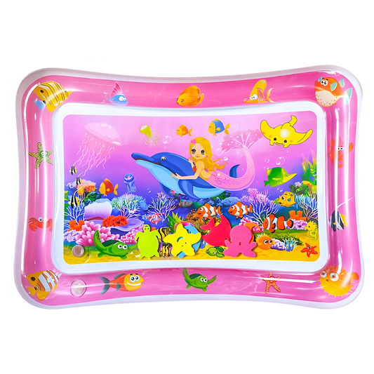 Saltea cu Apa pentru Bebelusi Lodi1207, centru de activitati si joaca, gonflabila, umpluta cu lichid, jucarii senzoriale tip animale marine, design distractiv, roz