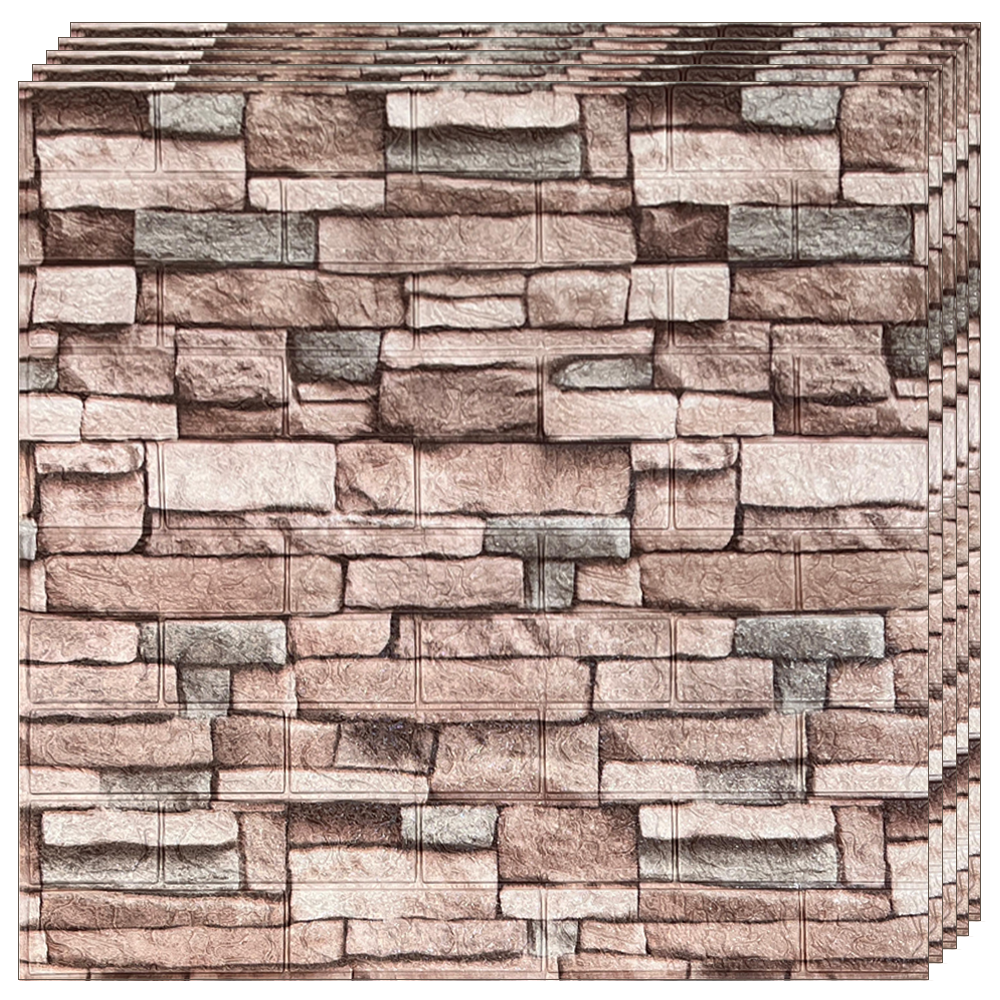 Set 10x Tapet Caramida 3D Lodi1088, Model Piatra Naturala, suprafata acoperire 5.3. mp, autoadeziv, waterproof, usor de montat, design modern, 70x77 cm, maro deschis