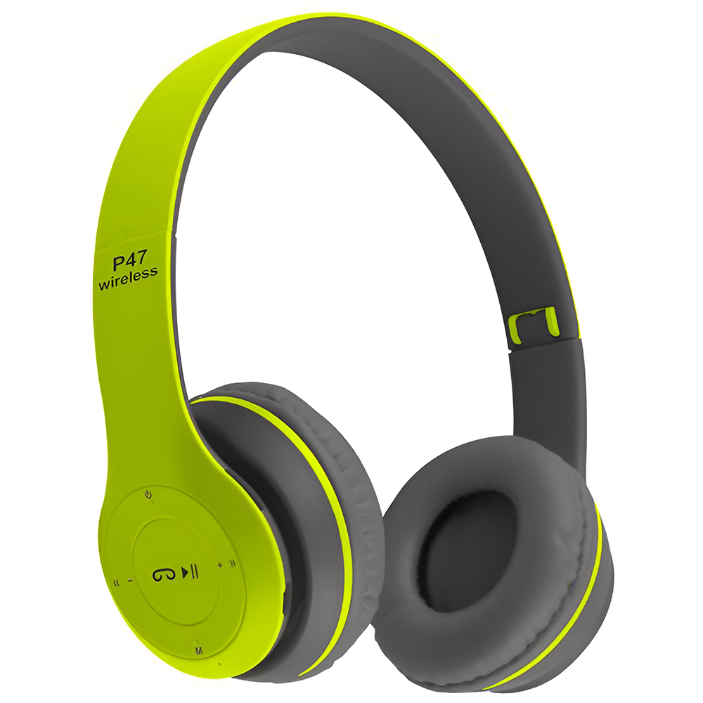 Casti Wireless Lodi957, P47, overear, bluetooth 5.0, 3 porturi integrate, handsfree, HiFi, bass stereo, gri/lime