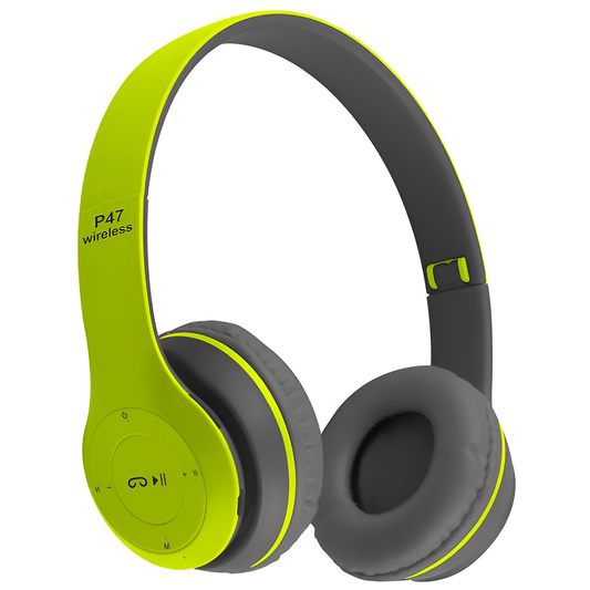 Casti Wireless Lodi957, P47, overear, bluetooth 5.0, 3 porturi integrate, handsfree, HiFi, bass stereo, gri/lime