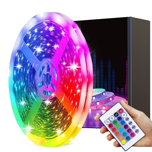 Kit Banda LED RGB Lodi414, inteligenta cu intensitate de lumina si culori reglabile, control prin telecomanda cu 24 taste, 5050RGB, utilizare exterior IP65, 10 m, multicolora