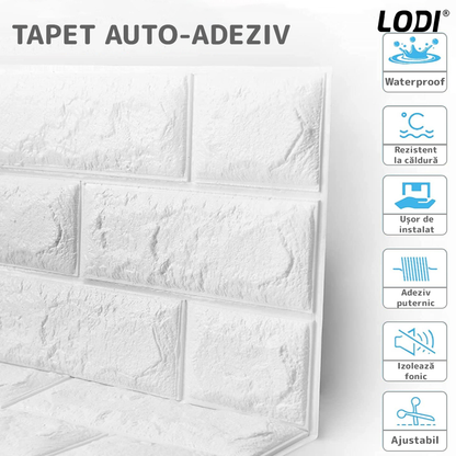 Set Tapet Caramida 3D Lodi51, suprafata acoperire 5.3 mp, autoadeziv, waterproof, usor de montat, design modern, 70x77 cm, alb