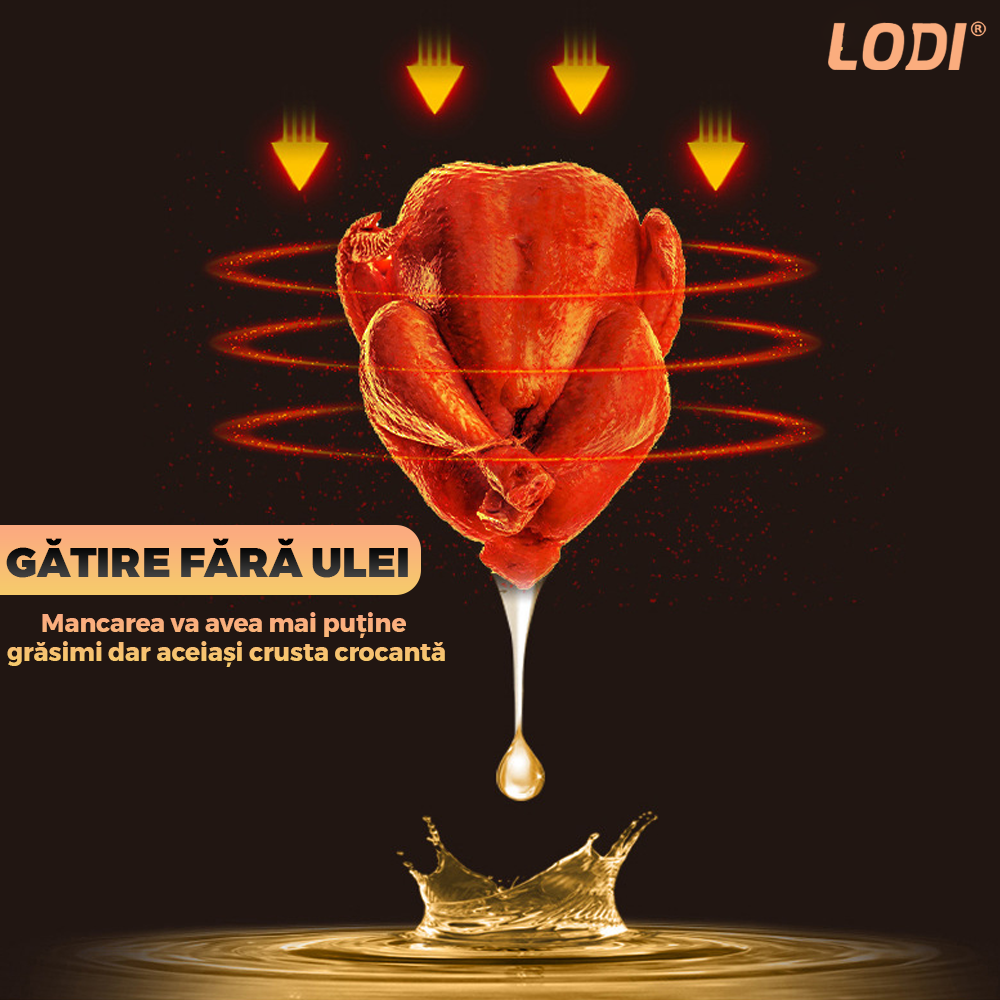 Friteuza Fara Ulei Air Fryer Lodi854, 100 tavi de copt cadou, tehnologie smart sensing, programe smart chef automate, afisaj digital, capacitate 4.5 L, tehnologie de eliminare a grasimii, functie de pastrare la cald,tensiune alimentare 220 V, negru