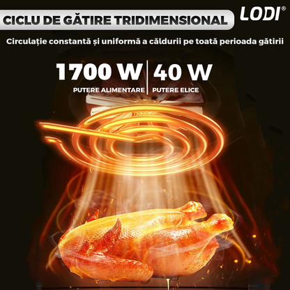 Friteuza Dubla Fara Ulei Air Fryer Lodi855, 100 tavi de copt cadou,tehnologie smart sensing, programe smart chef automate, afisaj digital, capacitate 8 L, tehnologie de eliminare a grasimii, functie de pastrare la cald,tensiune alimentare 220-240 V, negru