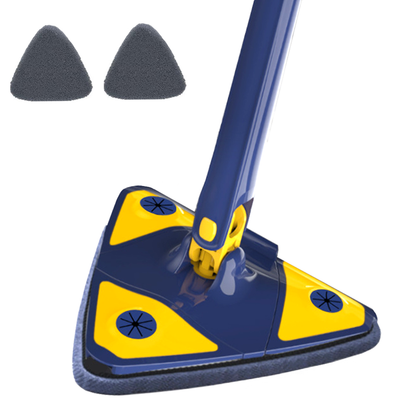 Mop cu Cap Triunghiular Lodi1145, rotire 360 grade, telescopic, curatare usoara, 2 lavete incluse, 127 cm, albastru/galben deschis
