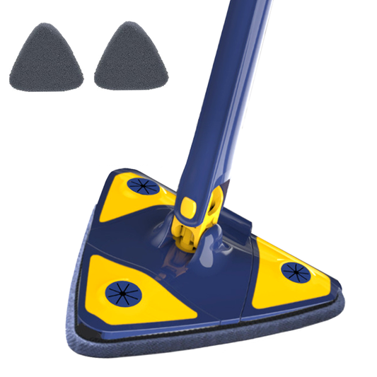 Mop cu Cap Triunghiular Lodi1145, rotire 360 grade, telescopic, curatare usoara, 2 lavete incluse, 127 cm, albastru/galben deschis