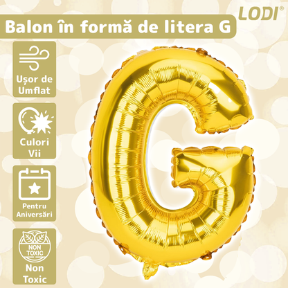 Balon in Forma de Litera G Lodi1471, metalizat, pentru Petreceri/Aniversari/Evenimente, rezistent, folie, gold, 40 cm
