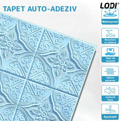 Set 10x Tapet 3D Lodi794, suprafata acoperire 4.9 mp, autoadeziv, Model Floral Diamant, perete/tavan, waterproof, usor de montat, design modern, 70x70 cm, albastru