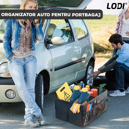 Organizator Auto Portbagaj Lodi293, 7 compartimente, pliabil, impermeabil, portabil, chingi de ancorare, multifunctional, universal, negru