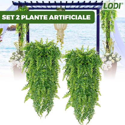 Set 2 Plante Artificiale Tip Iedera Lodi1128, ramuri agatatoare, aspect natural, rezistente la conditii meteo, frunze detasabile, interior/exterior, 85 cm, verde
