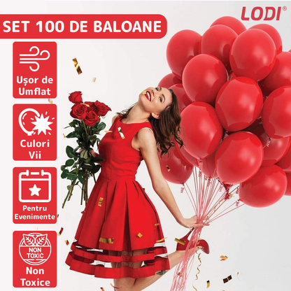 Set 100 Baloane Lodi256, pentru Petreceri/Aniversari/Evenimente, o singura dimensiune, latex, rosu