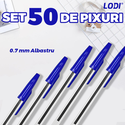 Set 50 de Pixuri Lodi1508, tip ballpoint, material rezistent, durabile, rezistente in timp, cap 0.7 mm, scriere neteda cu uscare rapida, cu capac, corp de plastic, albastru