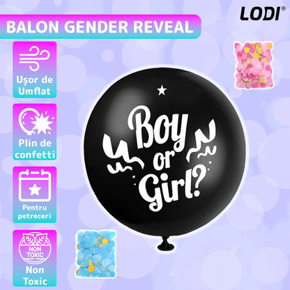 Balon Gender Reveal Lodi1058, pentru Petreceri/Evenimente/Botezuri, confetti in 2 culori, negru
