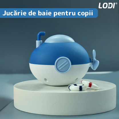 Jucarie de Baie pentru Copii Lodi126, Submarin Inotator, interactiv, fara baterii, mecanism cu cheita, 8x11x8.5cm, albastru