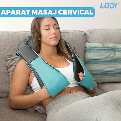 Aparat Profesional pentru Masaj Cervical Lodi329, spate, lombara, abdomen si picioare, shiatsu, 4 puncte de masaj, albastru
