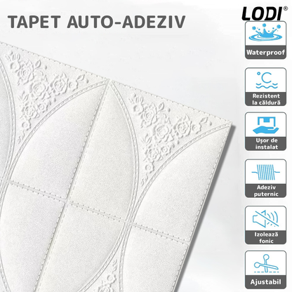 Set Tapet 3D Lodi128, suprafata acoperire 4.9 mp, autoadeziv, Model Floral, perete/tavan, waterproof, usor de montat, design modern, 70x70 cm, alb