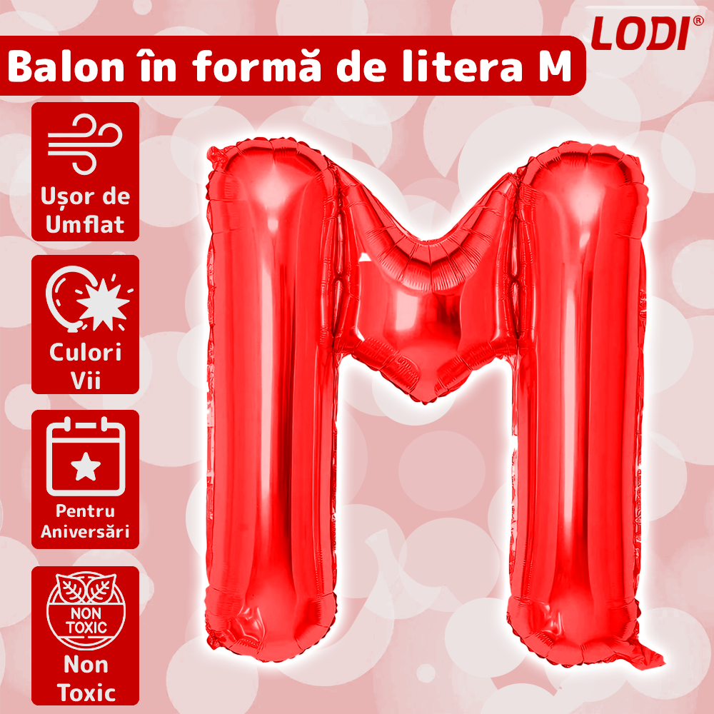 Balon in Forma de Litera M Lodi1476, metalizat, pentru Petreceri/Aniversari/Evenimente, rezistent, folie, rosu, 40 cm