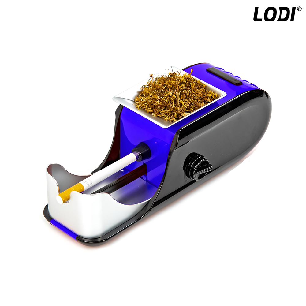 Aparat Electric de Facut Tigari Lodi272, 3 niveluri de maruntire, injector de tutun, dimensiune standard, ergonomic, accesorii incluse, albastru/negru