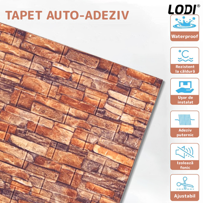 Set Tapet Caramida 3D Lodi85, Model Piatra Naturala, suprafata acoperire 5.3 mp, autoadeziv, waterproof, usor de montat, design modern, 70x77 cm, rosu