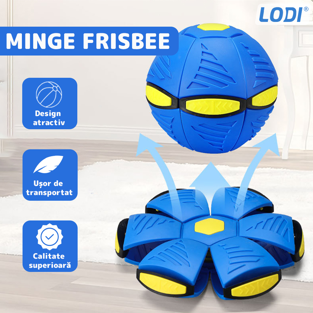 Minge Zburatoare Transformabila in Disc Frisbee Lodi340, 2 moduri de joaca, 23 cm, albastru