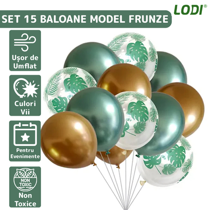 Set 15 Baloane Lodi305, Model Frunze, pentru Petreceri/Aniversari/Evenimente, o singura dimensiune, 3 culori, latex, verde/auriu/transparent