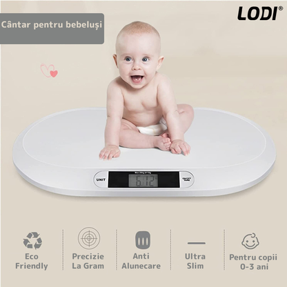 Cantar Electronic cu Display LCD Lodi1, precizie la nivel de gram, greutate max 20KG, design ergonomic, ultra slim, alb