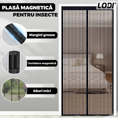 Plasa pentru Usa cu Inchidere Magnetica Lodi1163, anti-insecte, tanrari, muste, paianjeni, montare velcro, materiale calitative, rezistenta, 185x104 cm, negru