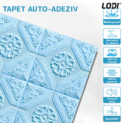 Set 10x Tapet 3D Lodi784, suprafata acoperire 4.9 mp, autoadeziv, Model Floral Carou, perete/tavan, waterproof, usor de montat, design modern, 70x70 cm, albastru