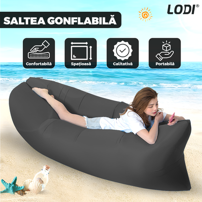Saltea Gonflabila Tip Sezlong Lazybag Lodi1235, material rezistent, umflare fara pompa, pentru plaja/picnic/camping, rucsac de depozitare, 190 x 70 cm, negru