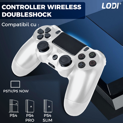 Controller Wireless DoubleShock Lodi1193, compatibil cu PS4, joystick-uri analog, vibratie dubla, baterie performanta, alb