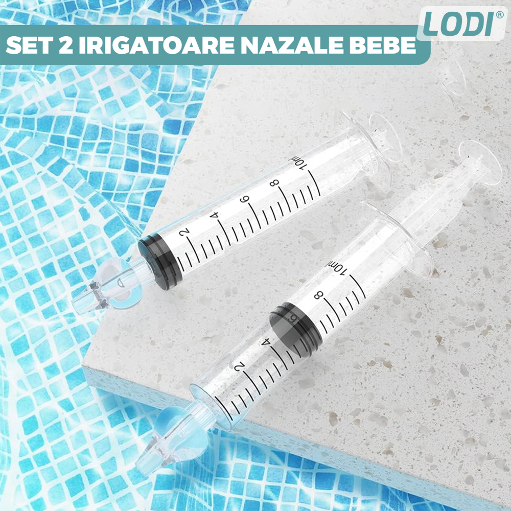 Set 2 Bucati Irigator / Dus Lavaj Nazal Lodi528, dispozitiv curatare sinusuri si decongestie nazala, cap din silicon, 10ml, transparent