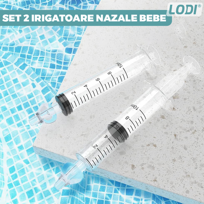 Set 2 Bucati Irigator / Dus Lavaj Nazal Lodi528, dispozitiv curatare sinusuri si decongestie nazala, cap din silicon, 10ml, transparent