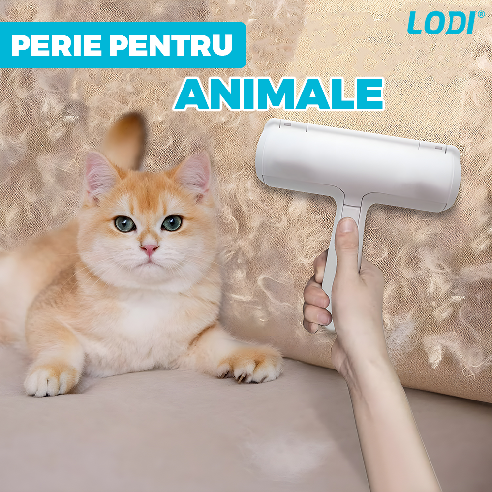 Perie Curatare Par Lodi1520, reutilizabila, universala, pentru orice suprafata inclusiv hainele, curata parul de animale si scamele, compartiment de depozitare a parului, albastru