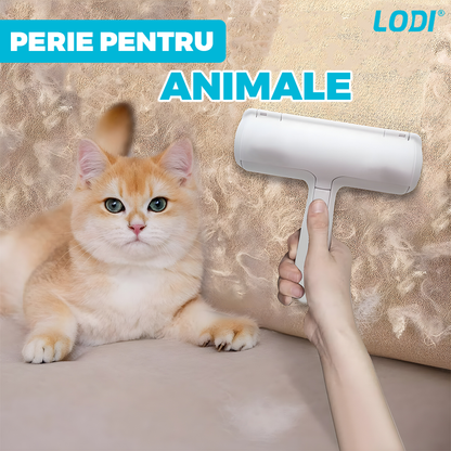 Perie Curatare Par Lodi1520, reutilizabila, universala, pentru orice suprafata inclusiv hainele, curata parul de animale si scamele, compartiment de depozitare a parului, albastru
