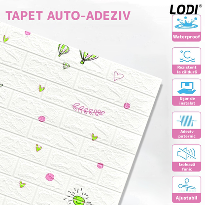 Set Tapet Caramida 3D Lodi76, model Nori si Baloane, suprafata acoperire 5.3 mp, autoadeziv, waterproof, usor de montat, design modern, 70x77 cm, alb