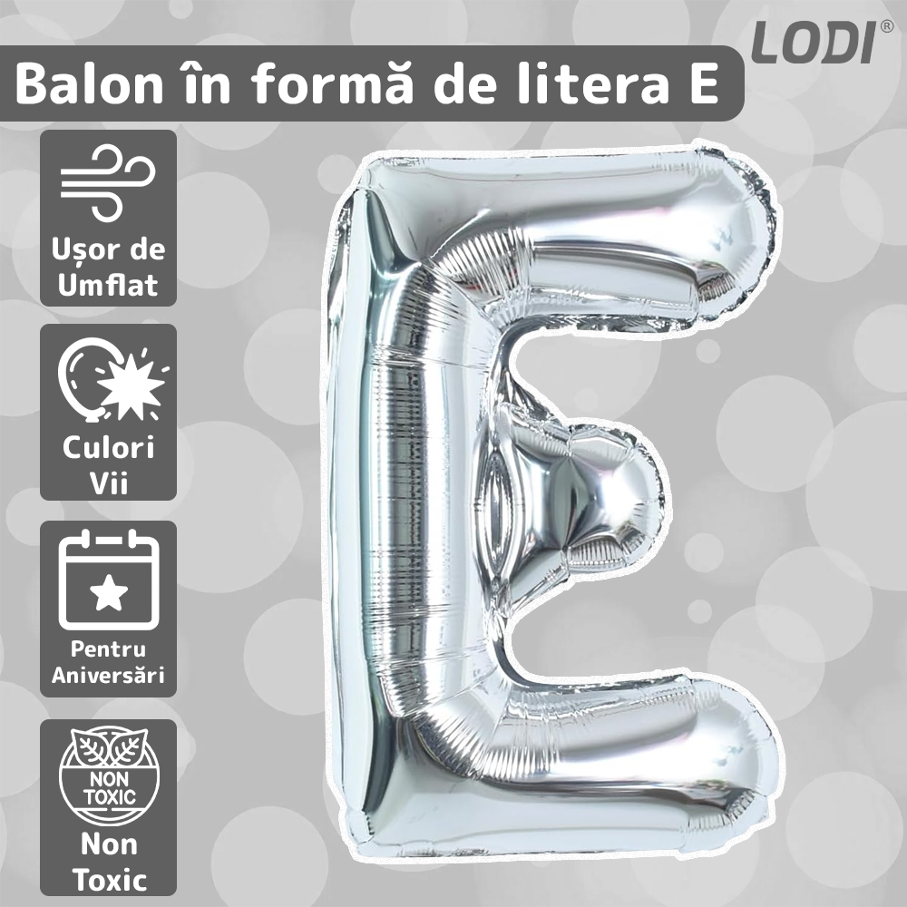 Balon in Forma de Litera E Lodi1022, metalizat, pentru Petreceri/Aniversari/Evenimente,rezistent, folie, argintiu, 40 cm