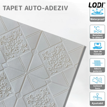 Set Tapet 3D Lodi116, suprafata acoperire 4.9 mp, autoadeziv, perete/tavan, model floral, waterproof, usor de montat, design modern, 70x70 cm, gri