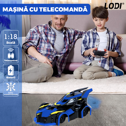 Masinuta Antigravitationala cu Telecomanda Lodi1428, urcare pe pereti si tavan, compatibila cu orice suprafata, rotire 360 de grade, senzor infrarosu, incarcare cu port USB, telecomanda intuitiva, albastru/negru