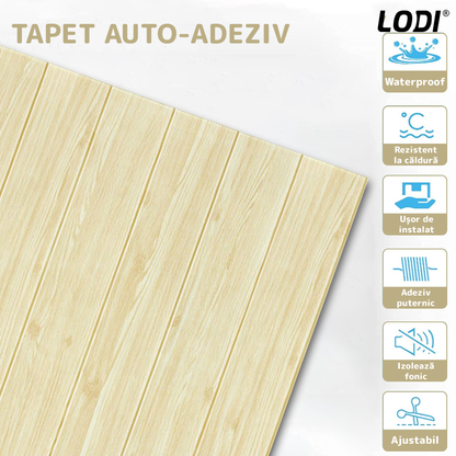 Set Tapet Panou 3D Lodi100, Model Lemn, suprafata acoperire 4.9 mp, autoadeziv, waterproof, usor de montat, design modern, 70x70 cm, galben