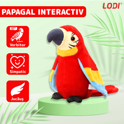 Jucarie interactiva Papagal Vorbitor Lodi607, care repeta tot ce aude, isi misca aripile si corpul, pufos, distractiv, rosu