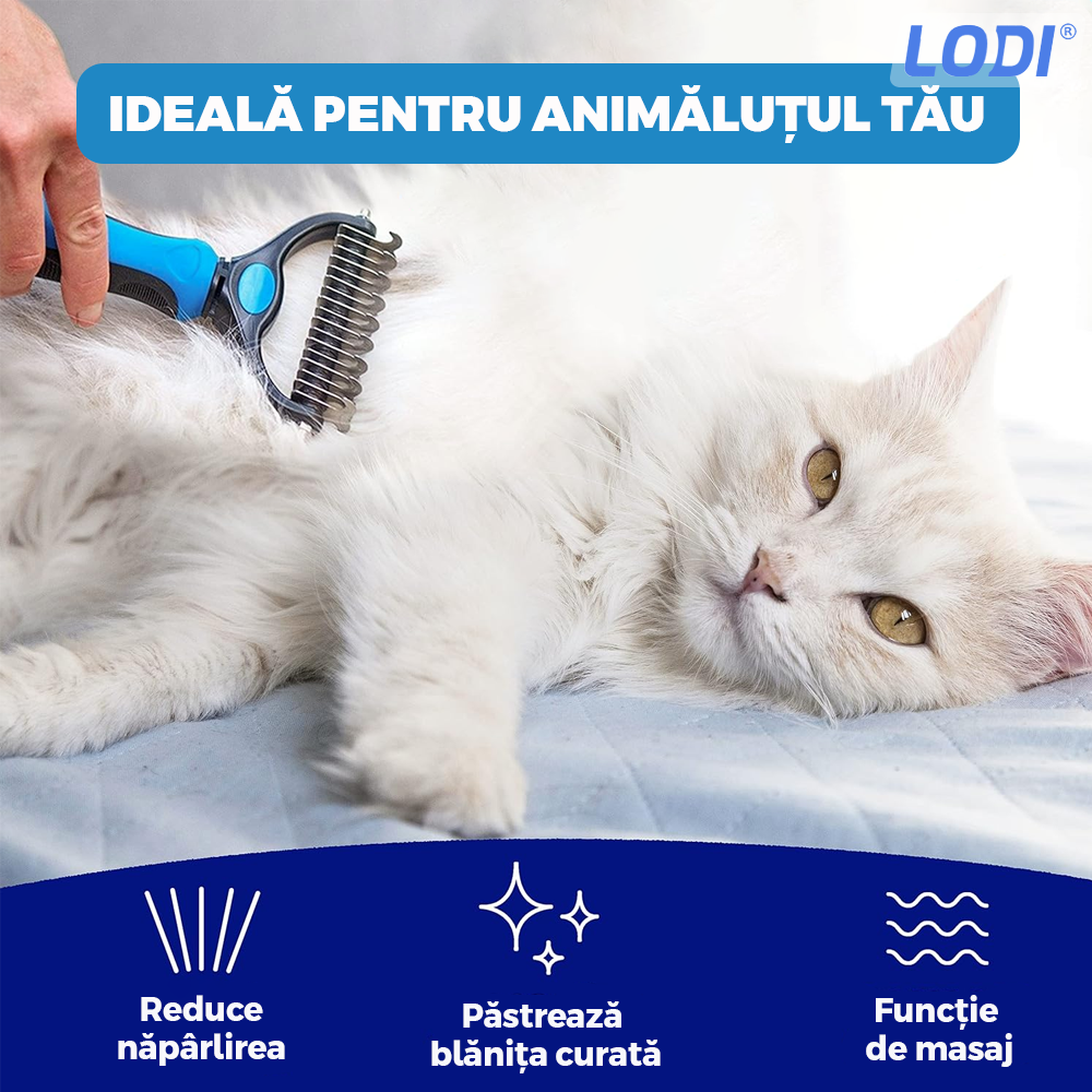 Perie par Caini, Pisici, Animale, Lodi430, tesala si perie trimmer 2 in 1, anti-naparlire, descalcire blana, pentru tuns par scurt si lung, L