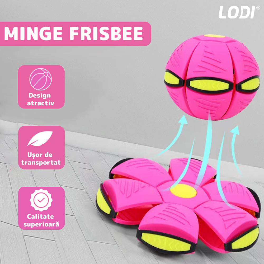 Minge Zburatoare Transformabila in Disc Frisbee Lodi354, 2 moduri de joaca, 23 cm, roz