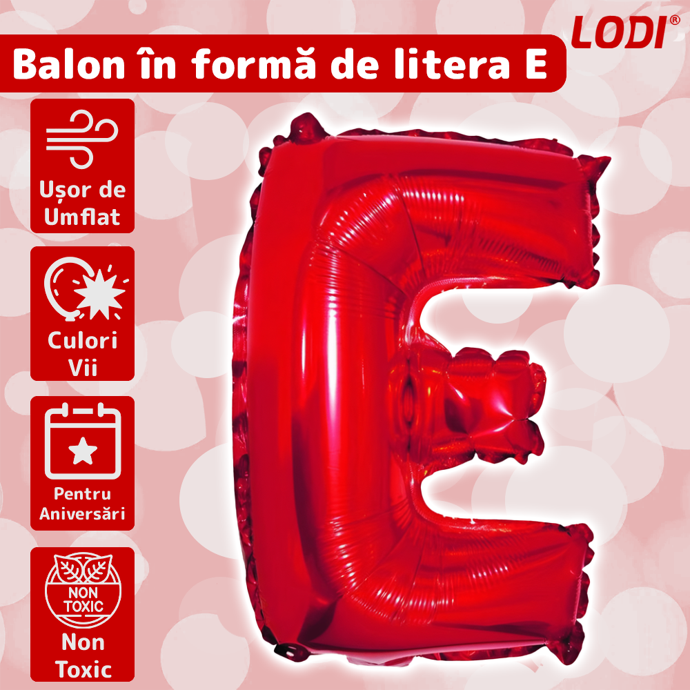 Balon in Forma de Litera E Lodi1477, metalizat, pentru Petreceri/Aniversari/Evenimente, rezistent, folie, rosu, 40 cm