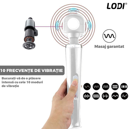 Aparat de Masaj Lodi1095, 10 Frecvente de Vibratii, waterproof, alimentare USB, portabil, elimina durerile musculare, alb